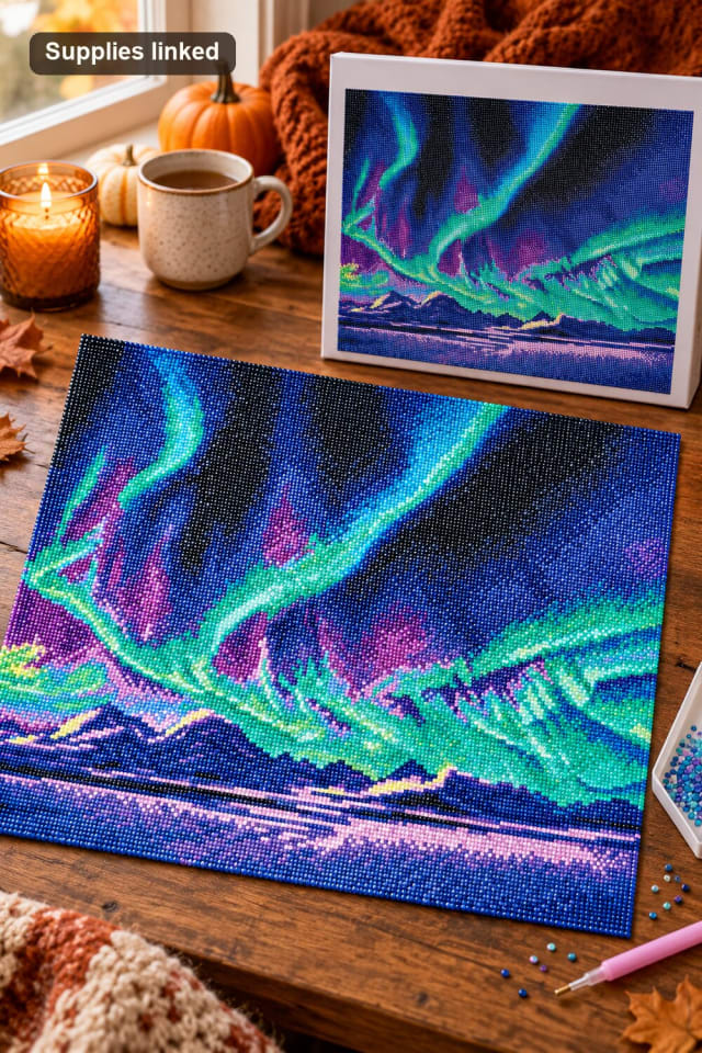 16" x 20" Aurora Sky Diamond Art Kit | Seasonal Diamond Art Project maker-lifestyle pin