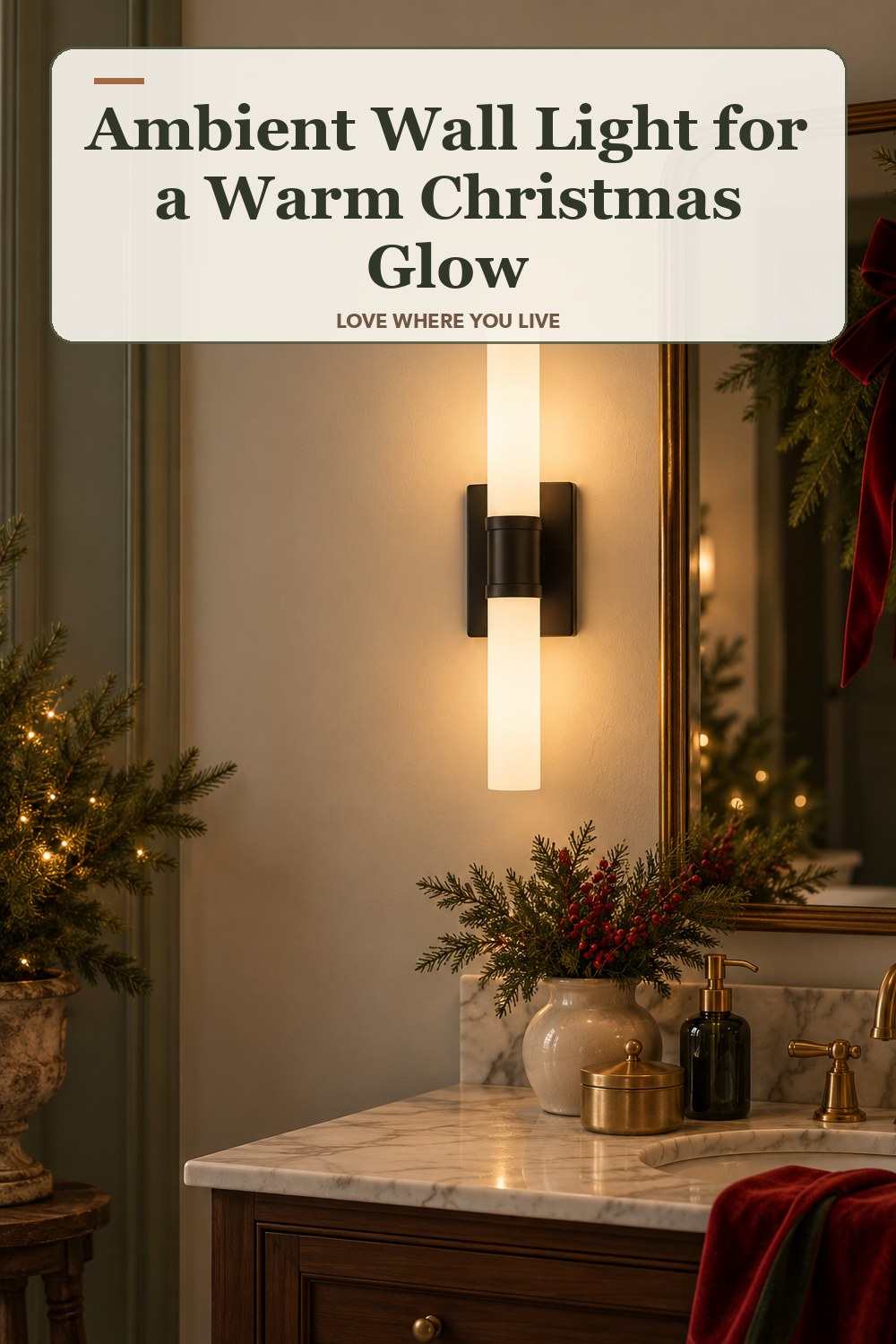Lived-in christmas room with a ambient wall light and the headline: Ambient Wall Light for a Warm Christmas Glow.