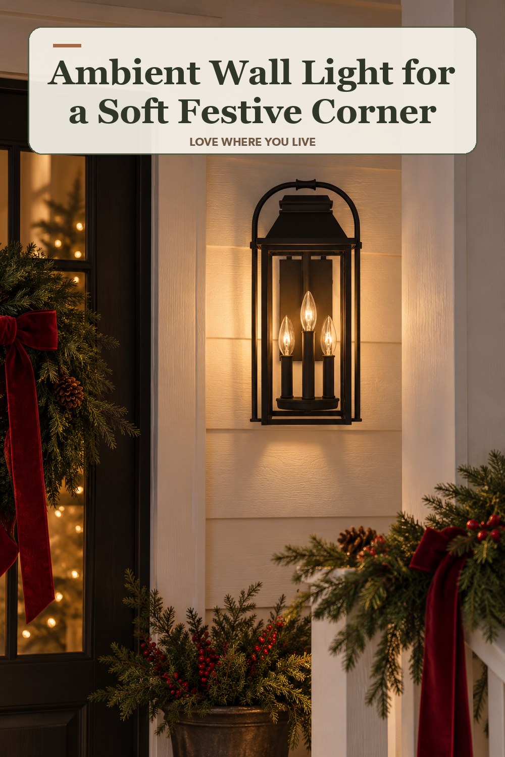 Lived-in christmas room with a ambient wall light and the headline: Ambient Wall Light for a Soft Festive Corner.