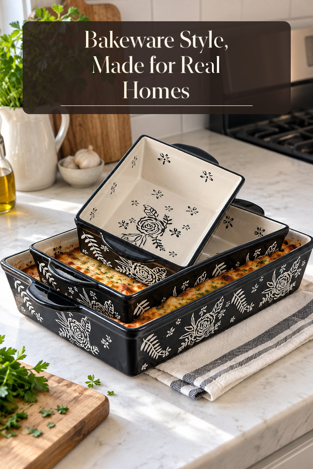 A realistic bakeware used naturally in a softly lit kitchen at home.