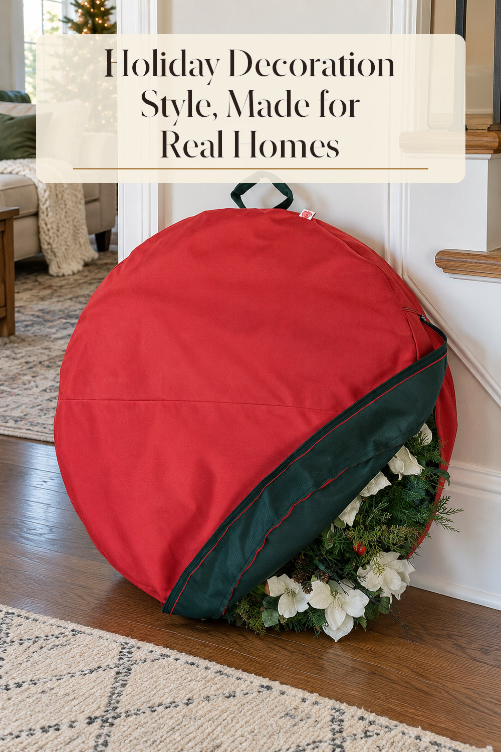 A realistic holiday decoration used naturally in a softly lit living room or entryway at home.