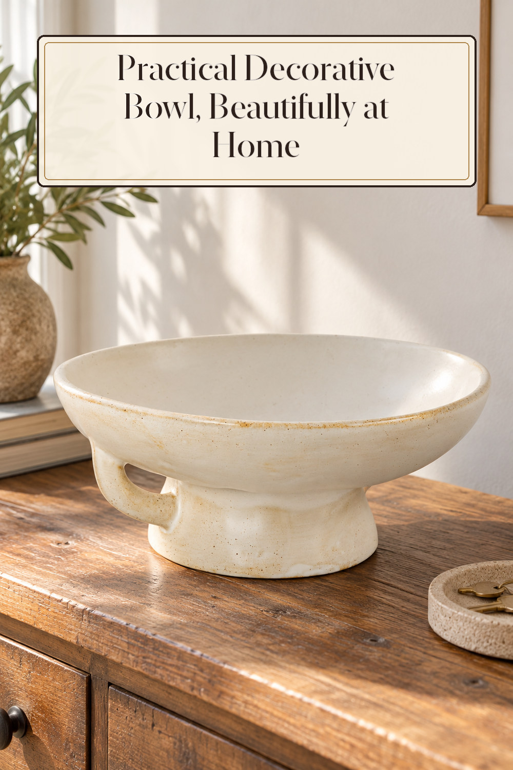 A realistic decorative bowl used naturally in a softly lit living room or entryway at home.
