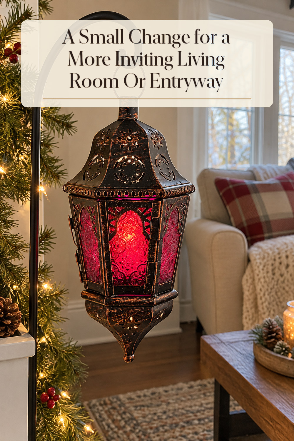 A realistic holiday decoration used naturally in a softly lit living room or entryway at home.