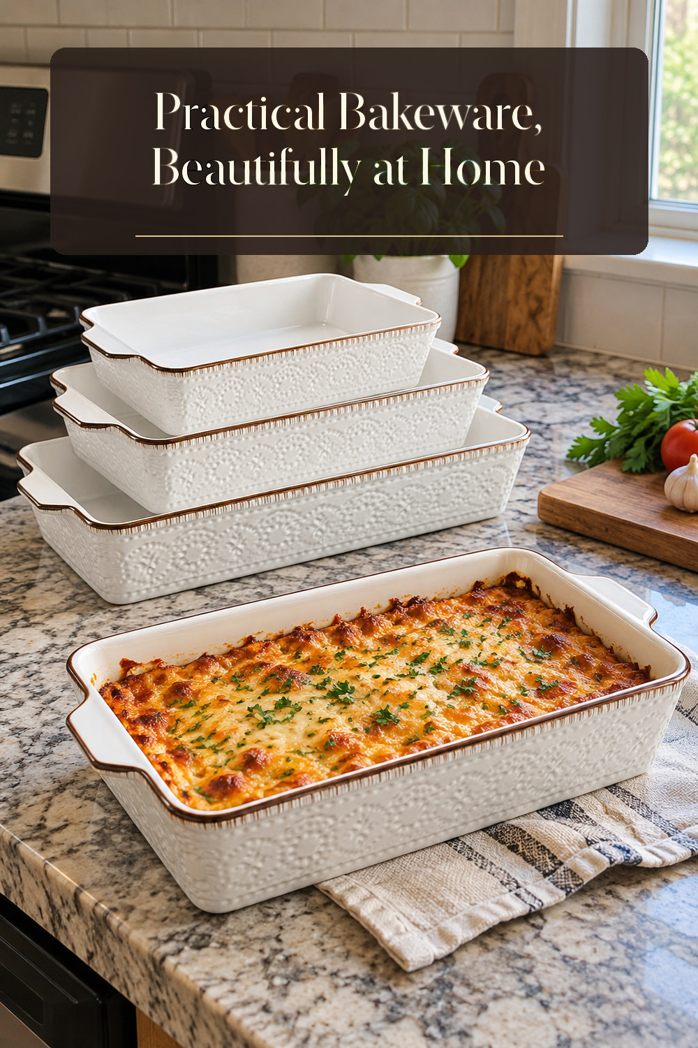 A realistic bakeware used naturally in a softly lit kitchen at home.
