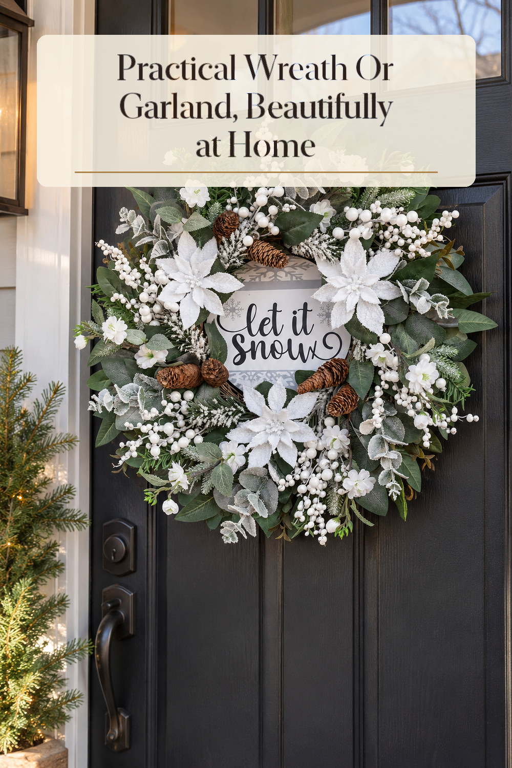 A realistic wreath or garland used naturally in a softly lit entryway or mantel at home.