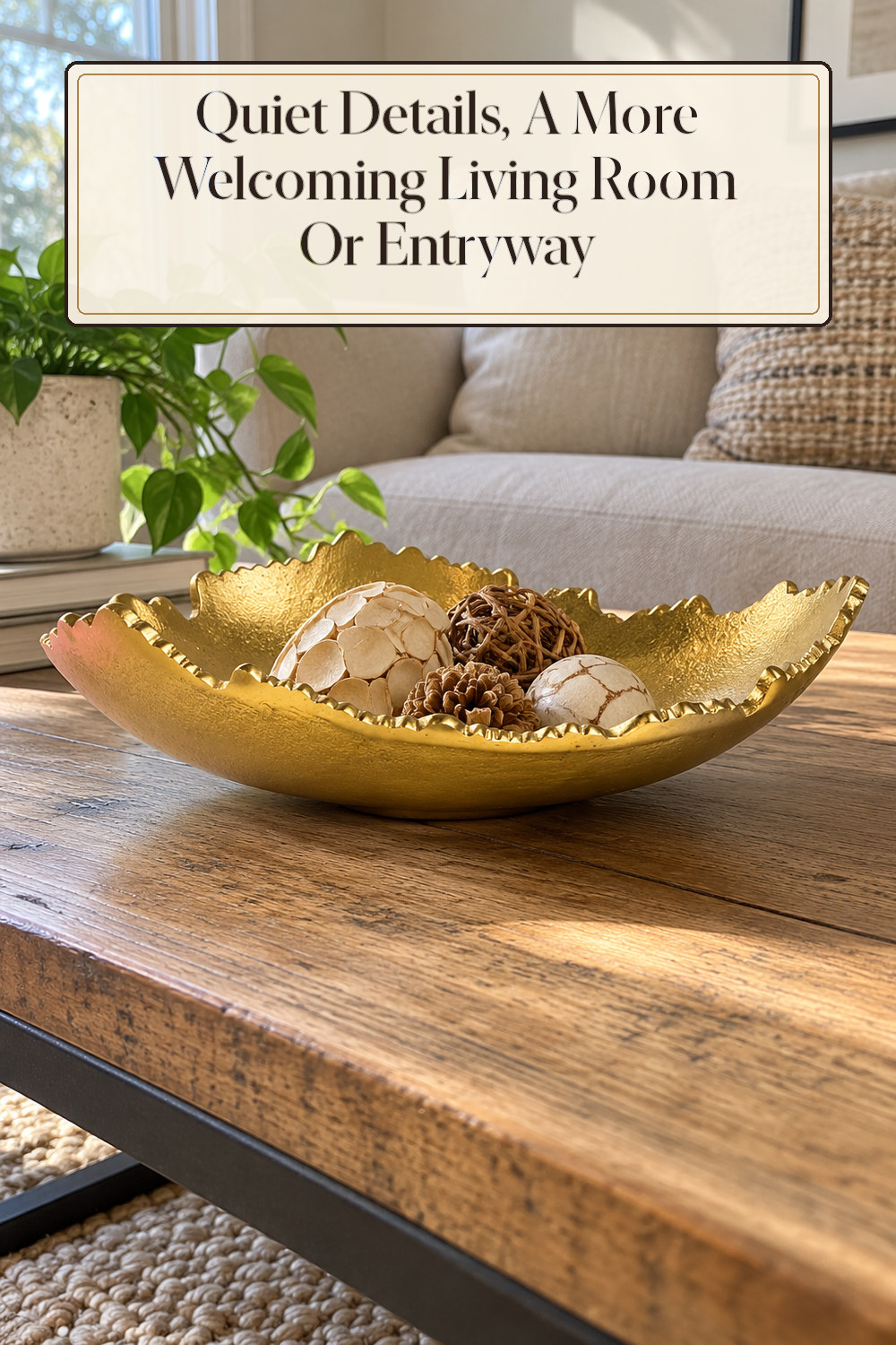A realistic decorative bowl used naturally in a softly lit living room or entryway at home.