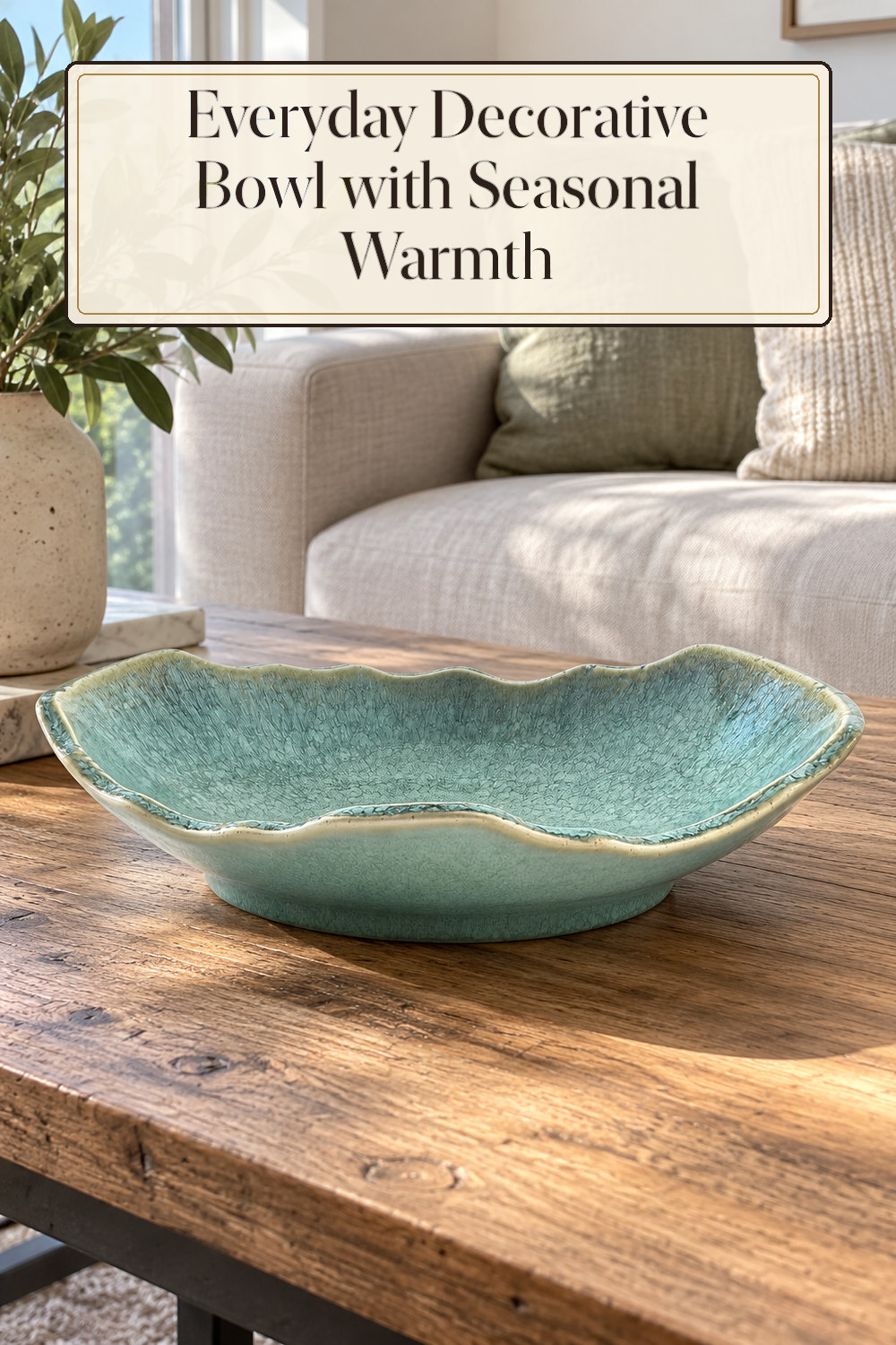 A realistic decorative bowl used naturally in a softly lit living room or entryway at home.