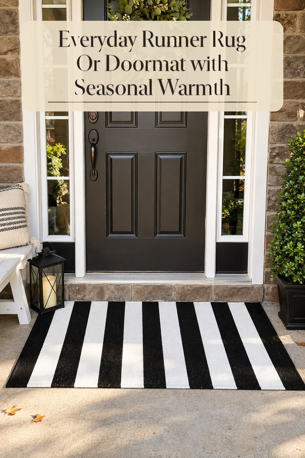 A realistic runner rug or doormat used naturally in a softly lit entryway or hallway at home.