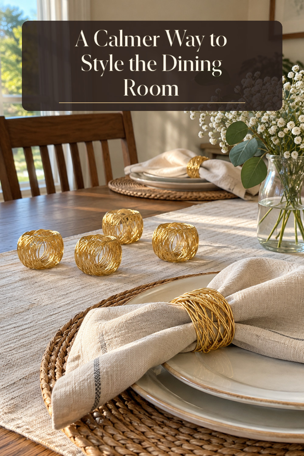 A realistic table linen used naturally in a softly lit dining room at home.
