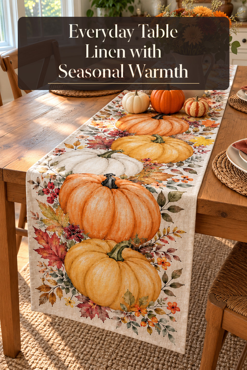 A realistic table linen used naturally in a softly lit dining room at home.