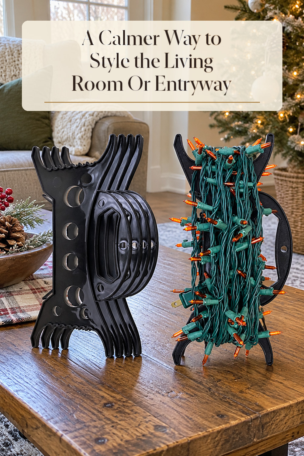 A realistic holiday decoration used naturally in a softly lit living room or entryway at home.