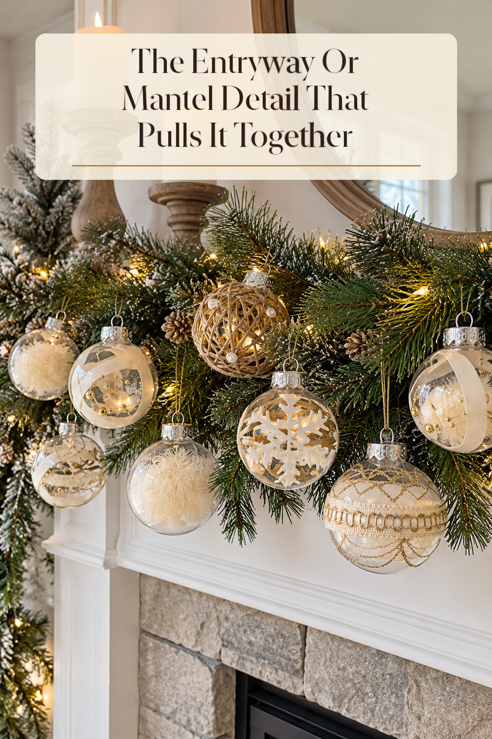 A realistic wreath or garland used naturally in a softly lit entryway or mantel at home.