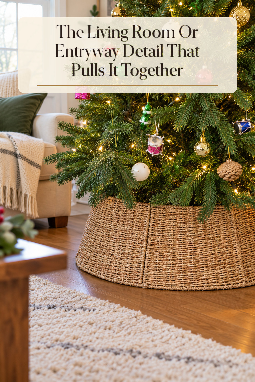 A realistic holiday decoration used naturally in a softly lit living room or entryway at home.