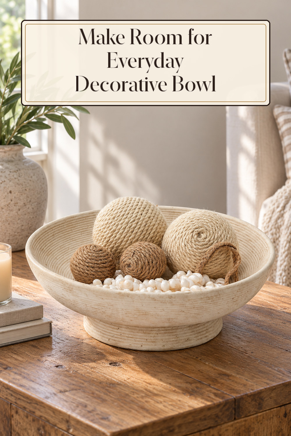 A realistic decorative bowl used naturally in a softly lit living room or entryway at home.