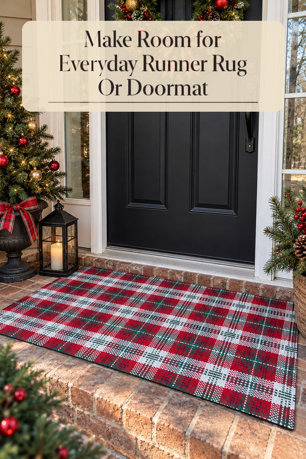 A realistic runner rug or doormat used naturally in a softly lit entryway or hallway at home.