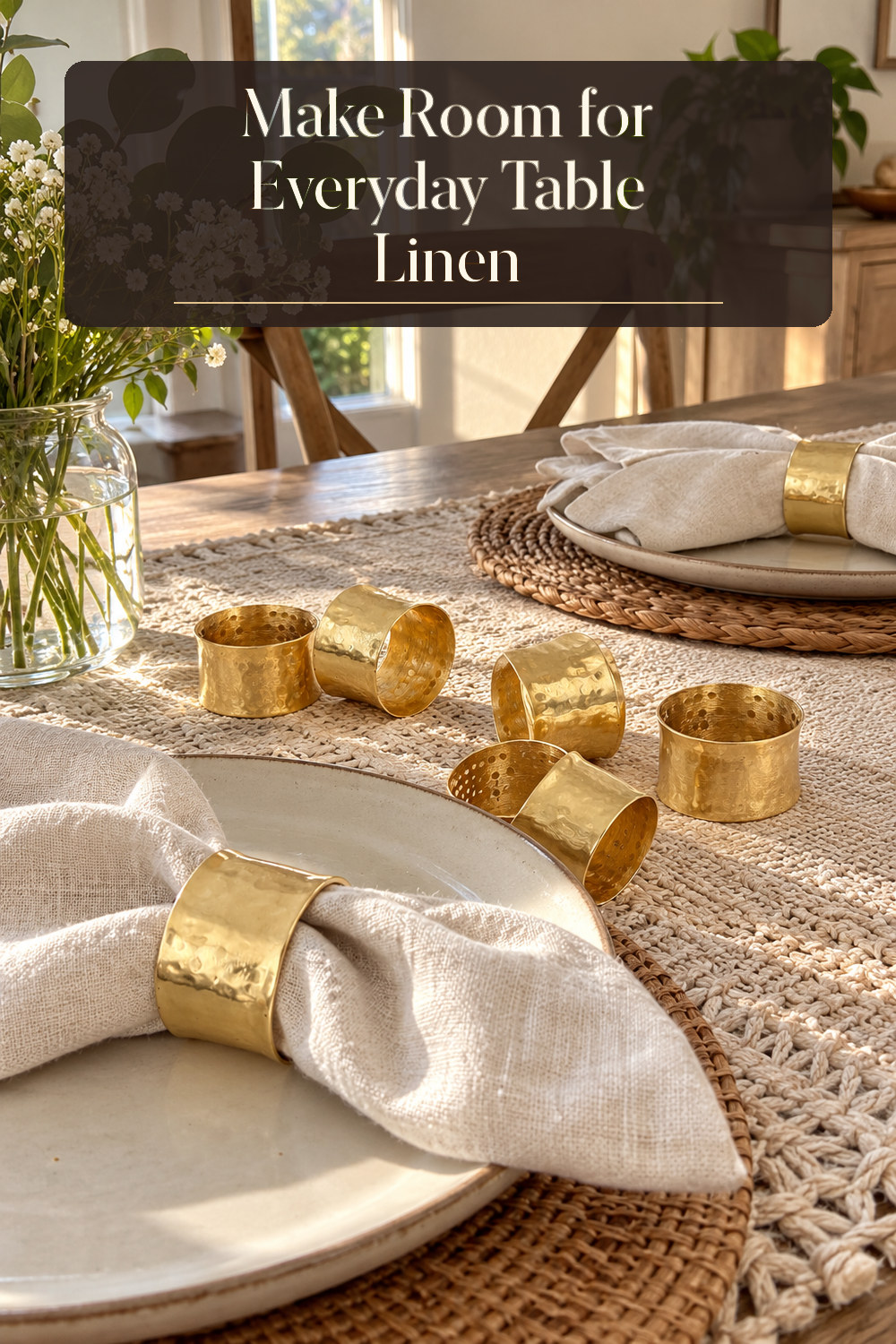 A realistic table linen used naturally in a softly lit dining room at home.