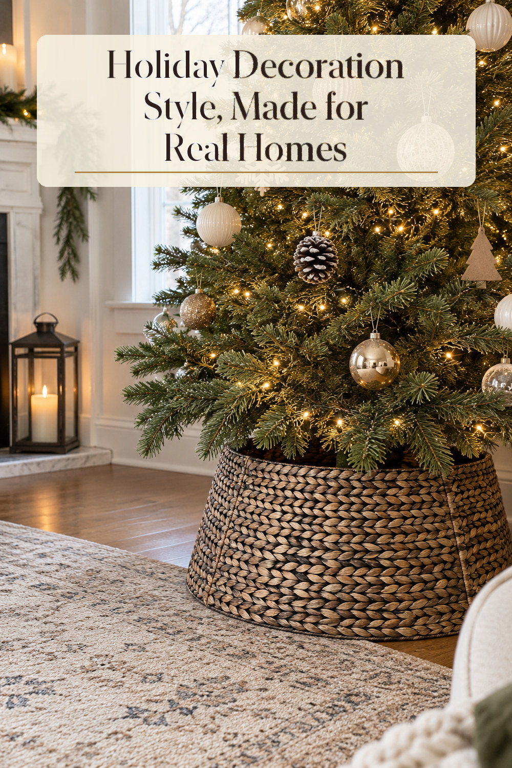 A realistic holiday decoration used naturally in a softly lit living room or entryway at home.