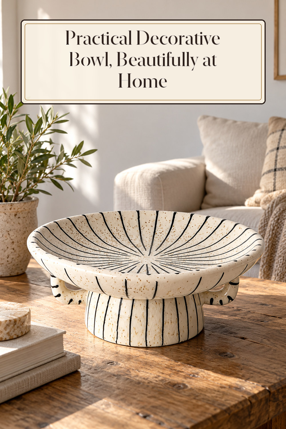 A realistic decorative bowl used naturally in a softly lit living room or entryway at home.