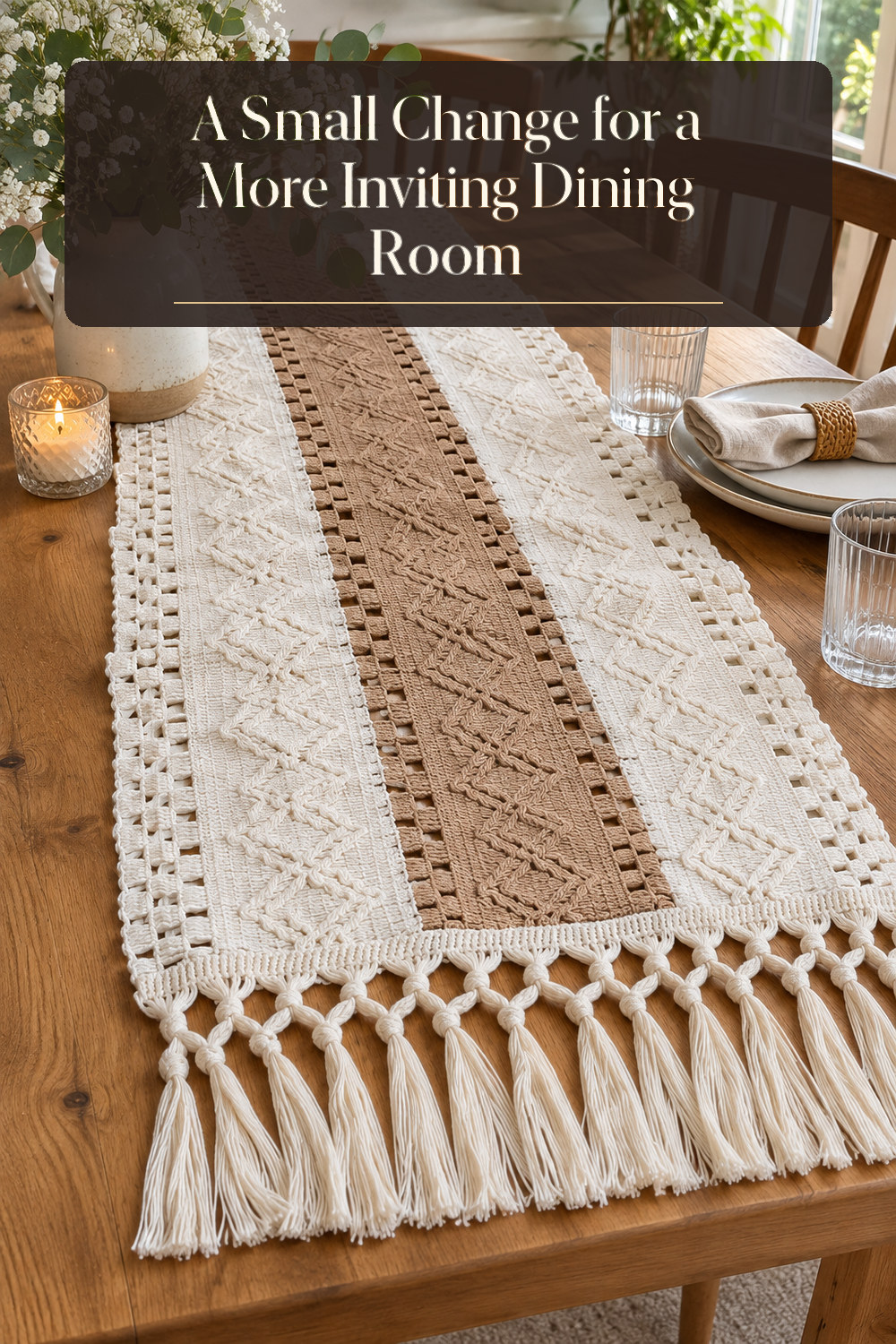 A realistic table linen used naturally in a softly lit dining room at home.
