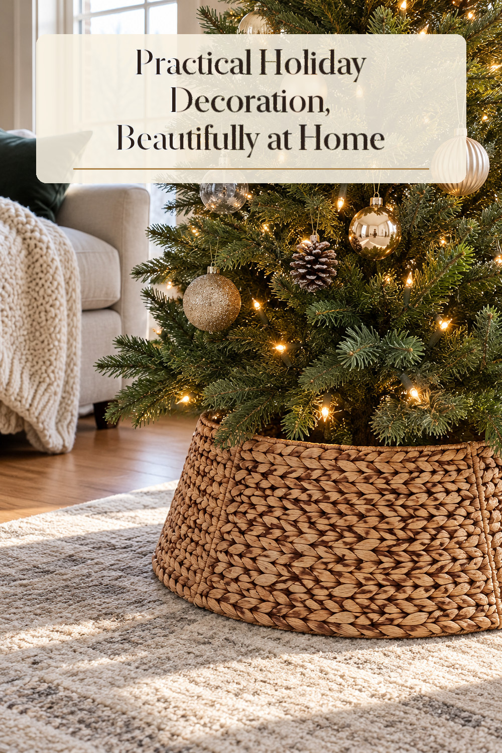 A realistic holiday decoration used naturally in a softly lit living room or entryway at home.