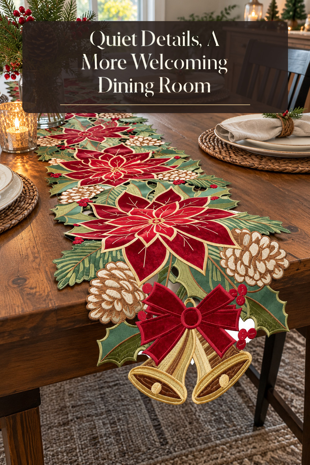 A realistic table linen used naturally in a softly lit dining room at home.