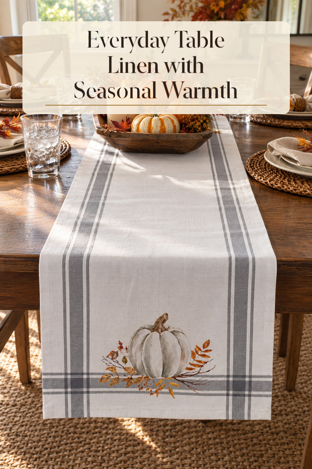 A realistic table linen used naturally in a softly lit dining room at home.