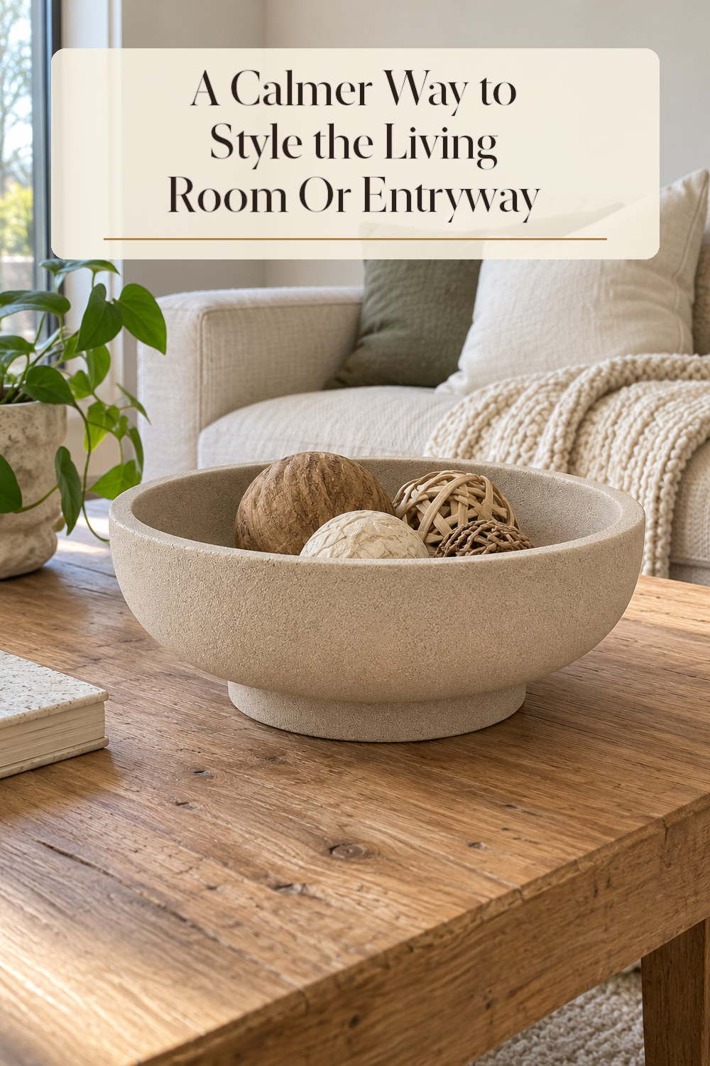 A realistic decorative bowl used naturally in a softly lit living room or entryway at home.