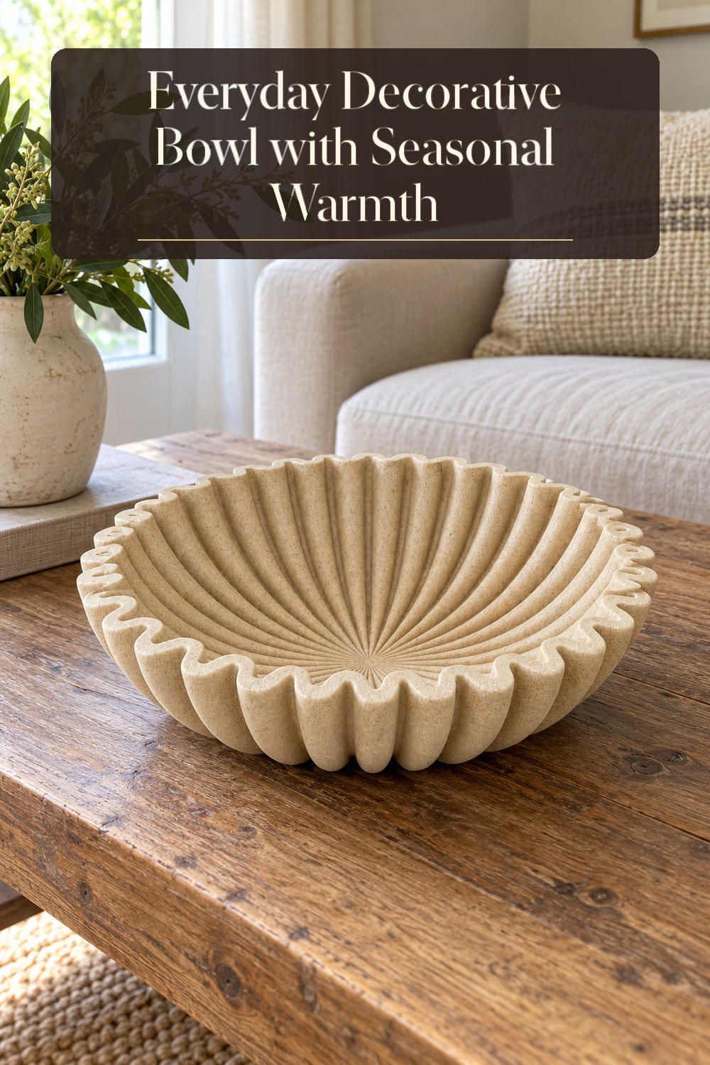 A realistic decorative bowl used naturally in a softly lit living room or entryway at home.