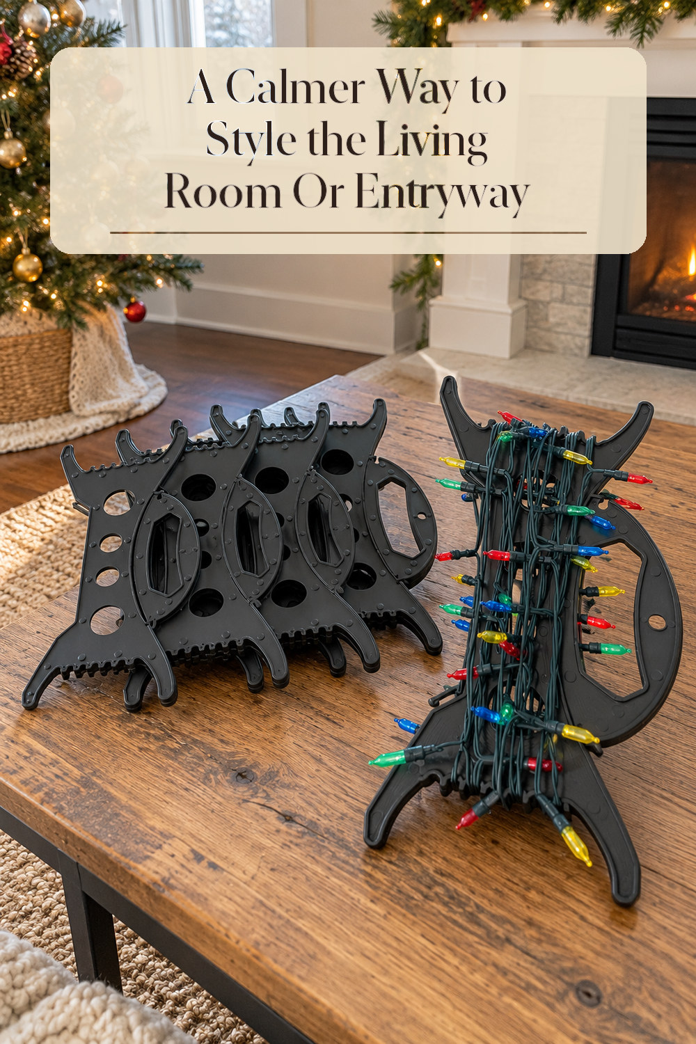 A realistic holiday decoration used naturally in a softly lit living room or entryway at home.
