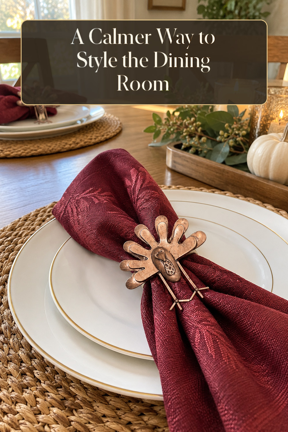 A realistic table linen used naturally in a softly lit dining room at home.