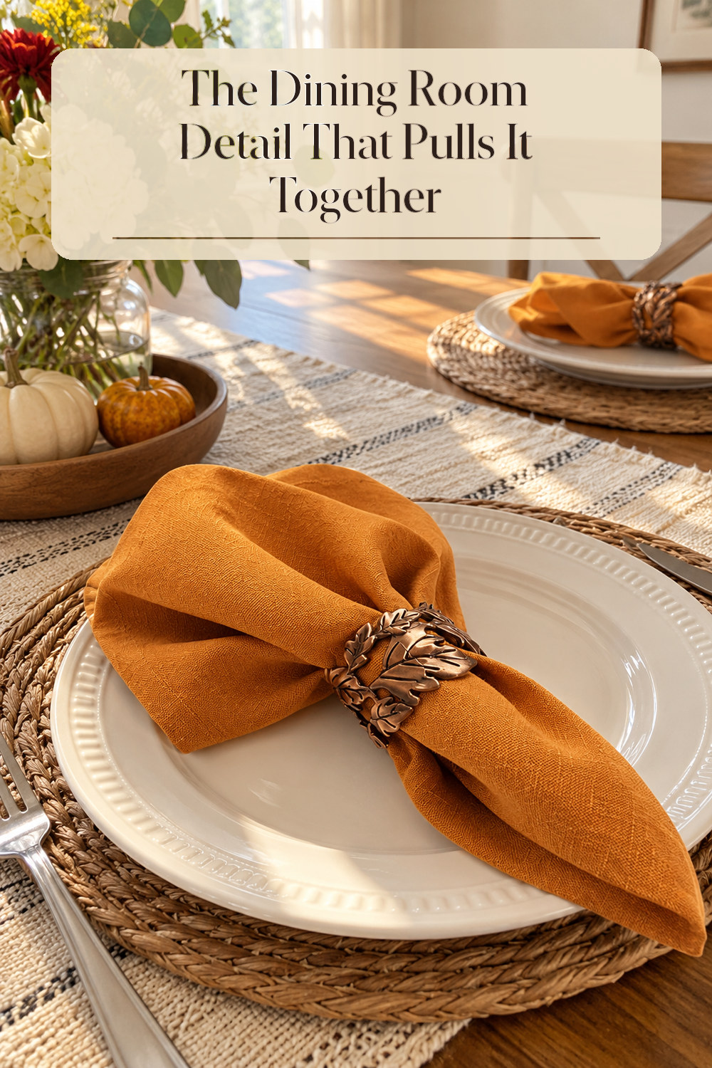 A realistic table linen used naturally in a softly lit dining room at home.
