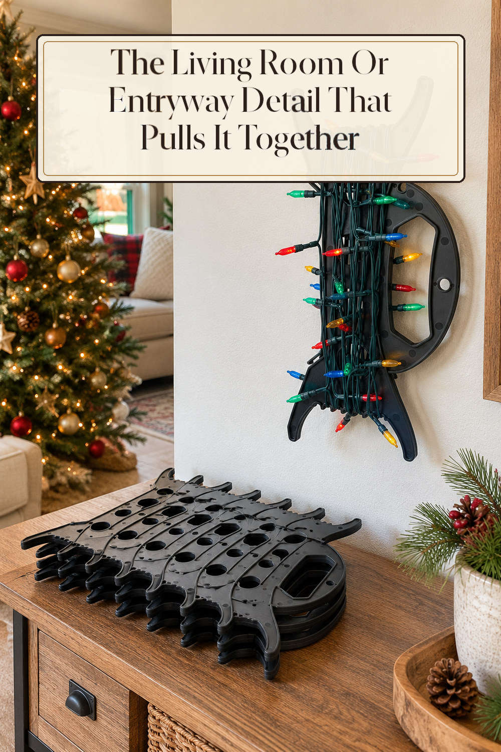 A realistic holiday decoration used naturally in a softly lit living room or entryway at home.