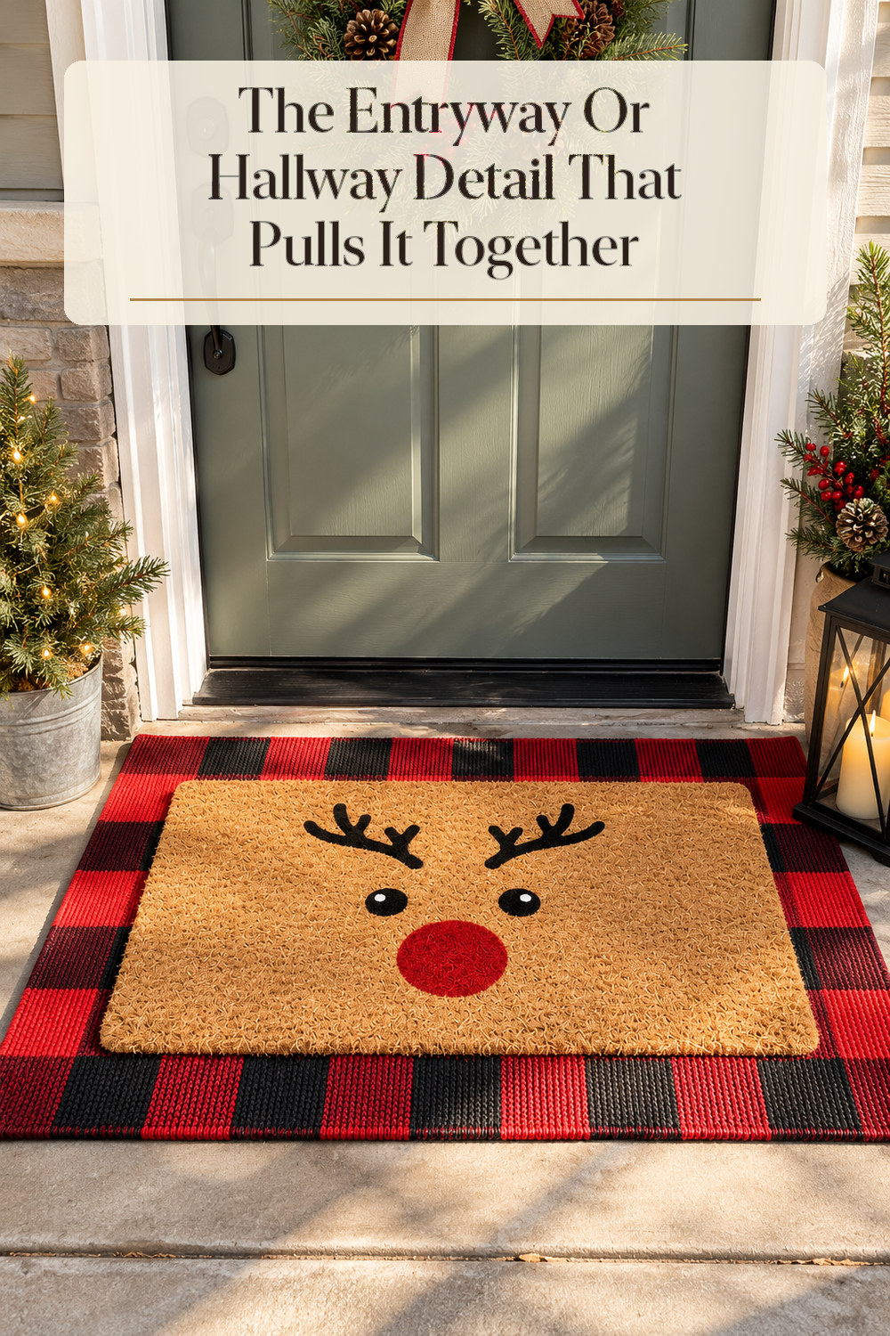 A realistic runner rug or doormat used naturally in a softly lit entryway or hallway at home.
