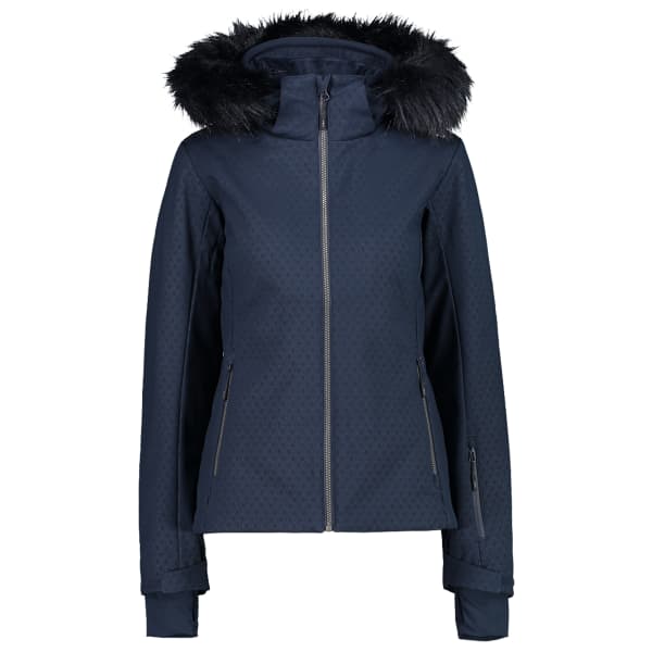 Ladies black ski jacket with fur hood top