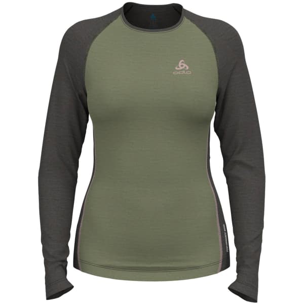 ODLO NATURAL PERFORMANCE PW 150 BL TOP CREW NECK L S W MATTE GREEN DARK GREY MELANGE Thermal T shirt