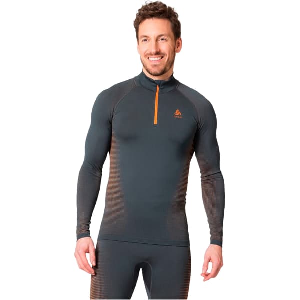 ODLO-PERFORMANCE WARM ECO BL TOP TURTLE NECK L/S HALF ZIP INDIA INK -  Cross-country ski T-shirt