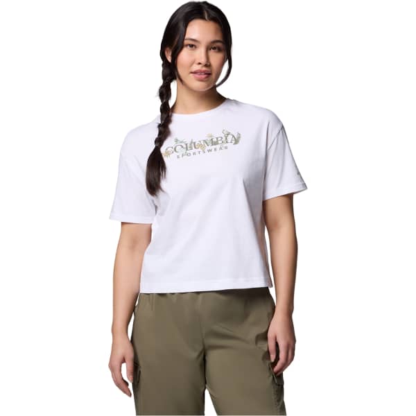 COLUMBIA-W ROLLING BEND GRAPHIC RELAXED CROP SS WHITE