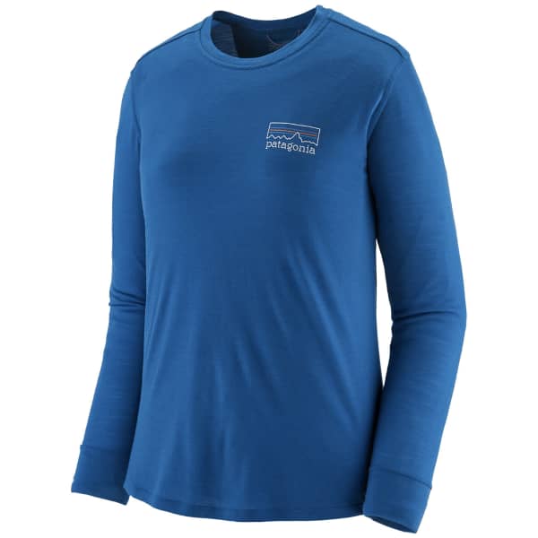 PATAGONIA W S L S CAP COOL MERINO BLEND GRAPHIC SHIRT FITZ ROY STRATA ENDLESS BLUE 25