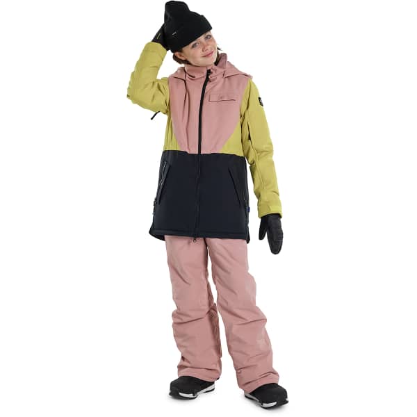 BURTON GIRLS' KHIONE 2L JACKET POWDER BLUSH/SULFUR/TRUE BLACK
