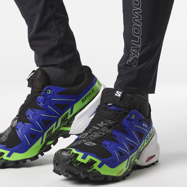 SALOMON SPIKECROSS 6 GORE TEX BLACK SURF THE WEB GREEN GECKO