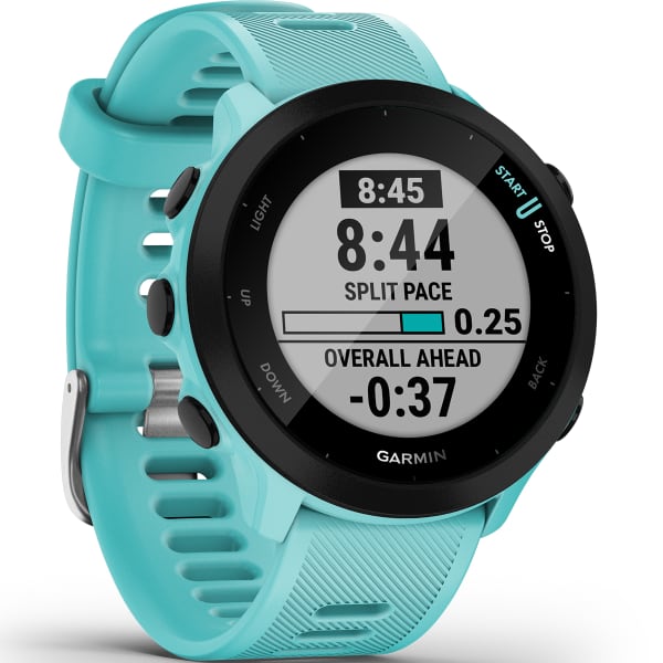 Garmin Forerunner 55 (Aqua) GPS Running Watch, Beginner Friendly Heart  Rate Monitor Watch with Time, Pace & Speed Tracker