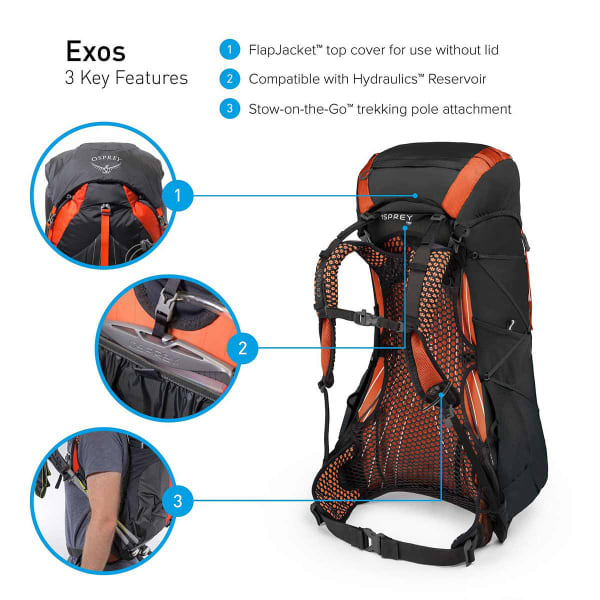 OSPREY-EXOS 38 BLAZE BLACK Hiking backpack