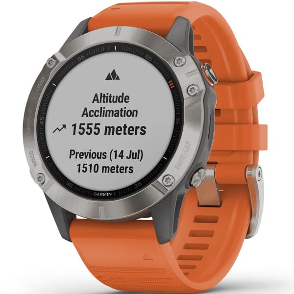 GARMIN FENIX 6 SAPPHIRE TITANE GRAY W ORANGE BAND SAPPHIRE TITANE GRAY W ORANGE BAND GPS cardio horloge