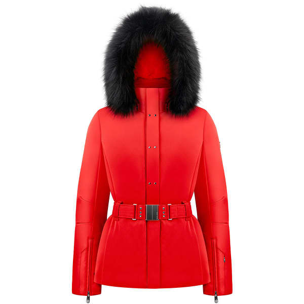 Womens red ski jacket with fur hood top