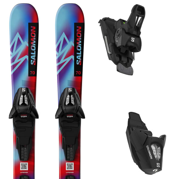 SALOMON QST JR XS C5 GW J75 PASTEL NEON BLUE 3 POPPY RED BLACK Alpine ski set
