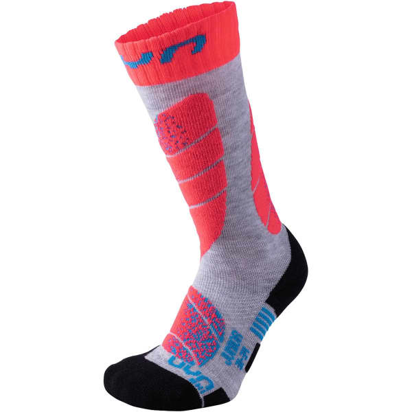 UYN JUNIOR SKI SOCKS LIGHT GREY CORAL FLUO Ski socks