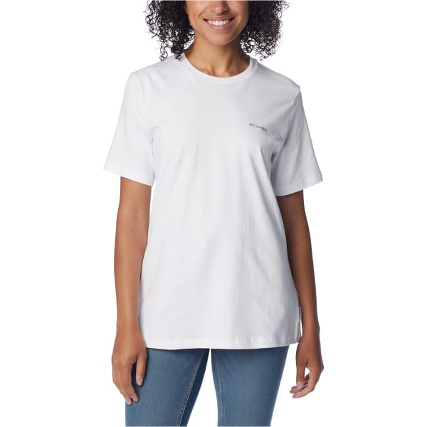 COLUMBIA W BOUNDLESS BEAUTY LOGO SHORT SLEEVE TEE WHITE SIMPLE GORGE T shirt