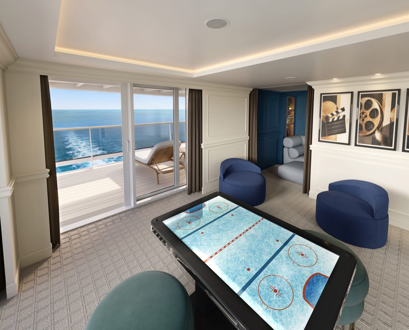 Entertainment Loft de la Grand Hamptons Villa du MSC World Atlantic avec table de jeu numérique (rendu 3D)