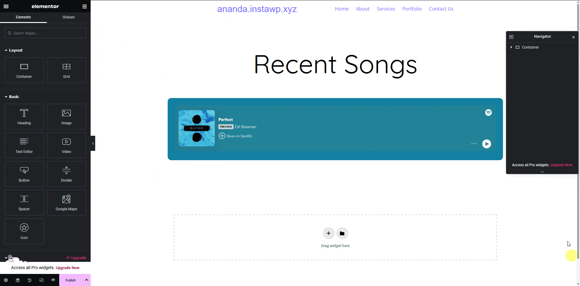 Exported Elementor template using the SoundCloud widget
