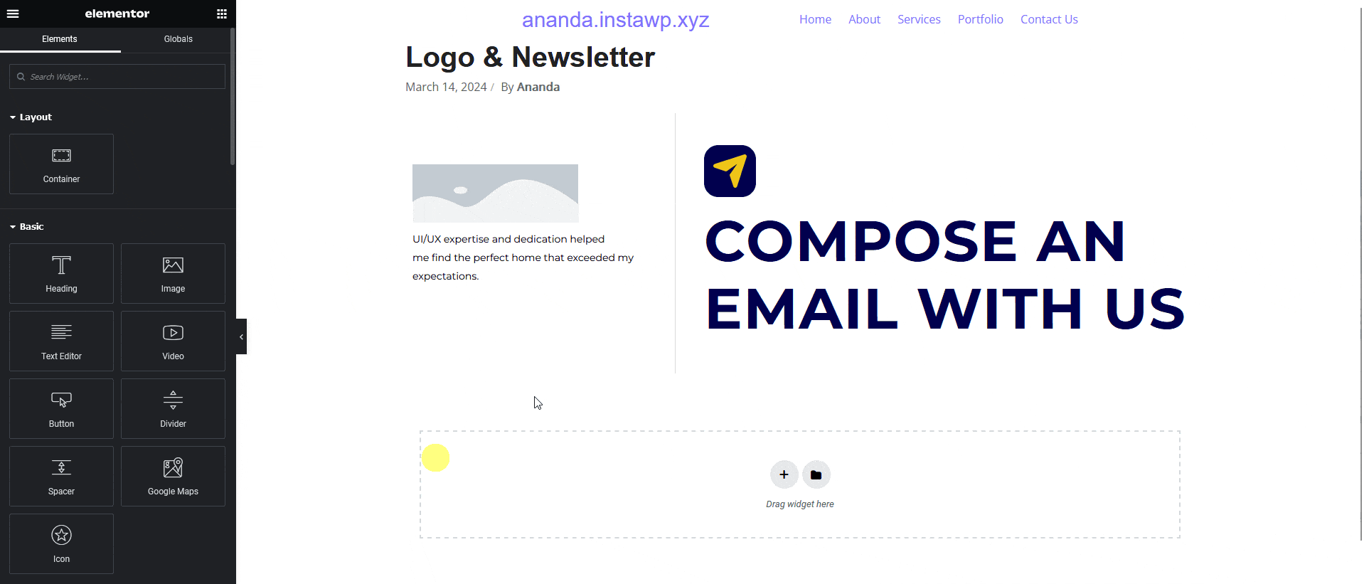 Exported Elementor template using the Site Logo widget